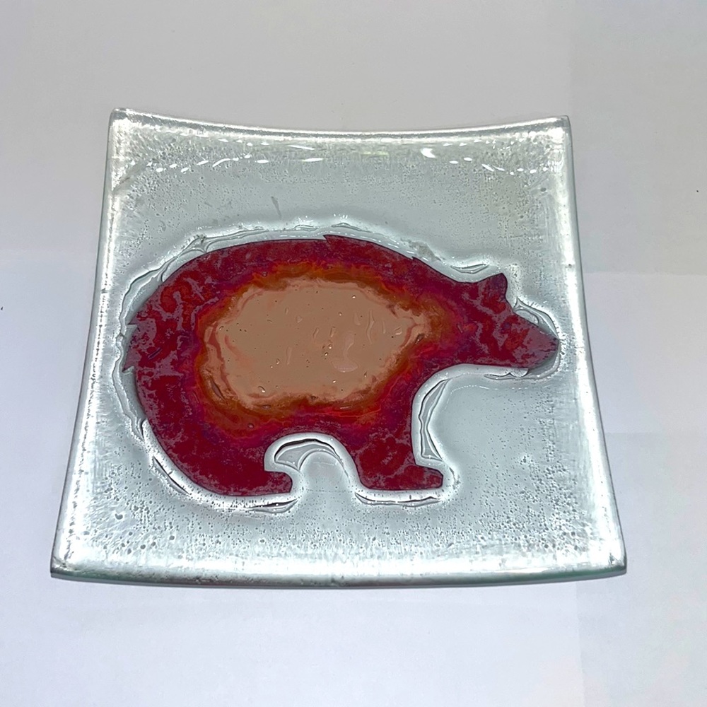 Artisan Made Copper Bear Glass Plate